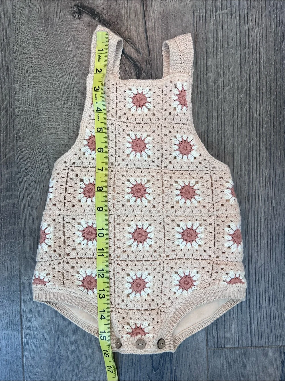 Crochet Baby One-Piece Romper in Beige and Dusty Rose